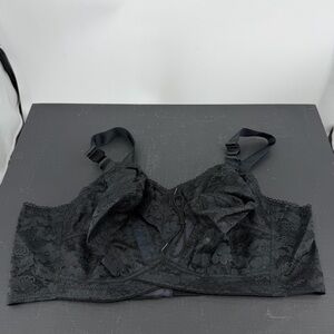 Vintage 70s May Marie Black Lace No Underwire Bra 44DD Pin Up Boudoir Made USA